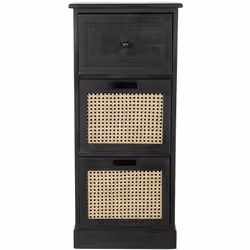 Commode en bois paulownia noir avec 3 tiroirs Dimensions du meuble: Largeur 45 x Hauteur 91 x Profondeur 35cm Poids net: 6kg  ...