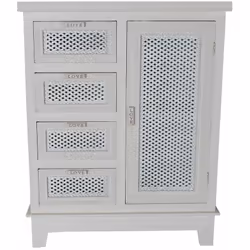 Commode en bois MDF blanc avec 4 tiroir 1 porte et 1 étagère Dimensions du meuble: Largeur 66 x Hauteur 83,5 x Profondeur 32c ...