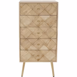 Commode en bois paulownia avec 5 tiroirs Dimensions du meuble: Largeur 45 x Hauteur 93 x Profondeur 35cm Poids net: 11,30kg M ...