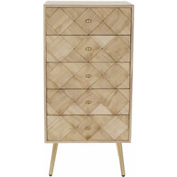 Commode en bois Paulownia avec 5 tiroirs - Largeur 45 x Hauteur 93 x Profondeur 35cm Pegane