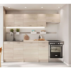 Cuisine complète Mila 7 éléments couleur chêne sonoma avec plan de travail inclus - Longueur 180/240 cm Pegane