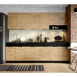 Cuisine complète Erika 8 éléments couleur chêne artisan/Noir avec plan de travail inclus - Longueur 260 cm Pegane