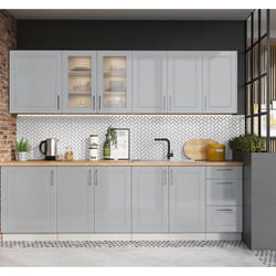 Cuisine complète Nela 8 éléments couleur gris mat - Longueur 260 cm Pegane
