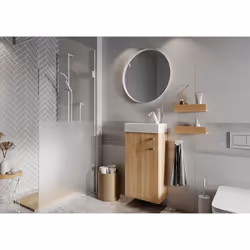 Ensemble de salle de bain couleur chêne sonoma composé de : * 1 meuble 1 porte réversible avec 1 étagère L 40 x P 21,9 x H 70 ...