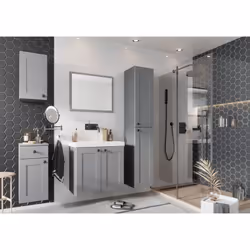 Ensemble de salle de bain couleur gris mat composé de : * 1 meuble 2 portes L 61,5 x P 34 x H 55,5 cm * 1 vasque céramique L  ...