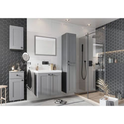 Ensemble salle de bain Sofia avec meuble + vasque + Miroir + Colonne + 2 meubles compléments couleur gris mat Pegane