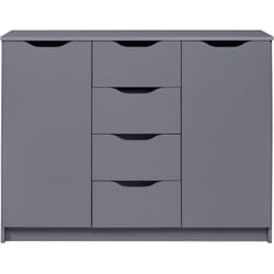 Commode meuble de rangement en bois de 2 portes et 4 tiroirs coloris gris graphite - longueur 122 x profondeur 40 x hauteur 92 cm Pegane