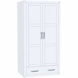 Placard Armoire / meuble de rangement en pin massif et MDF laqué blanc De 2 portes et 1 tiroir inférieur avec poignées en chr ...
