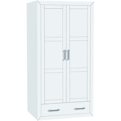 Placard Armoire meuble de rangement en mdf et pin massif laqué blanc - Longueur 105 x Profondeur 55 x Hauteur 200 cm Pegane
