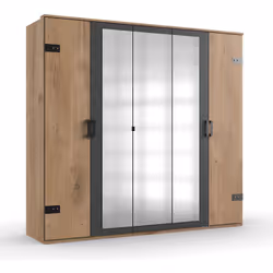 Armoire de rangement de 5 portes et 3 miroirs en panneaux de particules mélaminés coloris imitation chêne poutre/graphite. Li ...