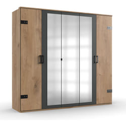 Armoire placard meuble de rangement coloris imitation chêne poutre/graphite - Longueur 225 x Hauteur 210 x Profondeur 58 cm Pegane