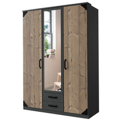Armoire placard meuble de rangement 2 portes coloris graphite/imitation chêne - Longueur 135 x Hauteur 199 x Profondeur 58 cm Pegane