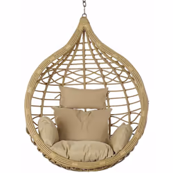 Fauteuil de jardin suspendu en rotin synthétique avec coussin marron clair Dimensions du meuble: Largeur 100 x Hauteur 125 x  ...