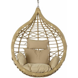 Fauteuil de jardin suspendu en rotin synthétique avec coussin marron clair - Largeur 100 x Hauteur 125 x Profondeur 70 cm Pegane