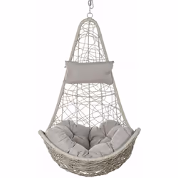 Fauteuil de jardin suspendu en rotin synthétique avec coussin gris clair Dimensions du meuble: Largeur 82 x Hauteur 125 x Pro ...