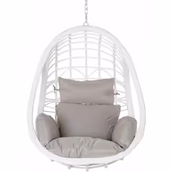 Fauteuil de jardin suspendu en rotin synthétique blanc avec coussin gris Dimensions du meuble: Largeur 90 x Hauteur 110 x Pro ...