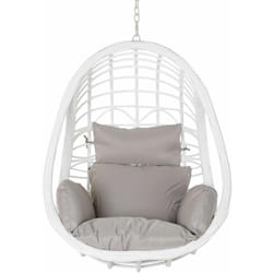 Fauteuil de jardin suspendu en rotin synthétique blanc avec coussin gris - Largeur 90 x Hauteur 110 x Profondeur 65 cm -PEGANE-