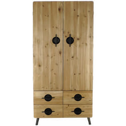 Armoire en bois sapin avec 4 tiroirs 2 portes et 3 étagères - Largeur 80 x Hauteur 176 x Profonfeur 35 cm Pegane