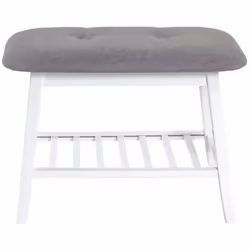 Banc en bambou laqué blanc, assise rembourré, recouvrement tissu gris. Espace pour environ 3 paires de chaussures Dimensions ...