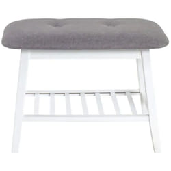 Banc en bambou laqué blanc et tissu coloris gris - Longueur 60 x Hauteur 44 x Profondeur 30 cm Pegane