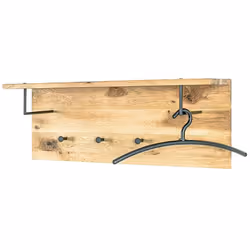 Garderobe murale / patère murale en bois massif chêne huilé comporte : Pose chapeau, 1 cintre et 4 crochets en métal époxy Di ...