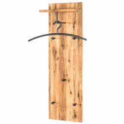 Garderobe murale / patère murale en bois massif chêne huilé comporte : Pose chapeau, 1 cintre et 5 crochets en métal époxy Di ...
