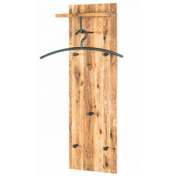 Pegane - Garderobe murale / patère murale en bois massif chêne huilé et métal noir - Longueur 30 x Hauteur 100 x Profondeur 20 cm