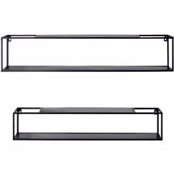 Lot de 2 étagères murales en tube d'acier laqué noir, tablettes en métal laqué noir. Monté Dimensions 1 : Longueur 85 x Haute ...