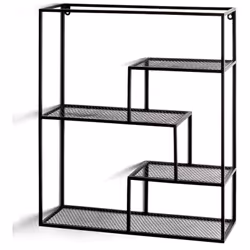 Etagère murale 4 niveaux en tube d'acier laqué noir, tablettes en métal laqué noir. Livré monté Dimensions : Longueur 50 x Ha ...