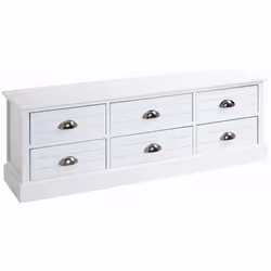 Commode en bois massif et MDF laqué blanc, avec 6 tiroirs poignées en métal. Monté. Dimensions : Longueur 115 x Hauteur 40 x  ...