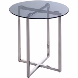 Table d'appoint structure en inox brillant, plateau en verre trempé teinté gris. Dimensions : Diamètre 50 x Hauteur 55 cm Mat ...