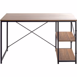 Bureau en métal laqué noir, plateaux en panneaux de particules mélaminé chêne. Avec 2 tablettes Dimensions : Longueur 120 x H ...