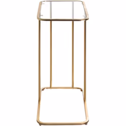 Table d'appoint en métal laqué or et plateau en verre trempé transparent. Dimensions : Longueur 45 x Hauteur 65 x Profondeur ...