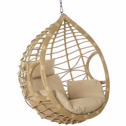 Balancelle / Fauteuil à bascule suspendu en métal et rotin synthétique 5 coussins en polyester coloris beige Dimensions : Lon ...