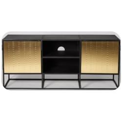 Pegane - Meuble tv en bois coloris noir/doré - Longueur 120 x Hauteur 50 x Profondeur 37 cm