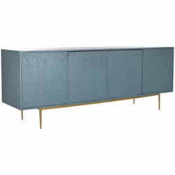 Buffet / Meuble de rangement en bois de manguier turquoise et métal coloris doré de 4 portes. Dimensions : Longueur 200 x Hau ...