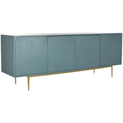 Pegane - Buffet Meuble de rangement en bois de manguier turquoise et métal coloris doré