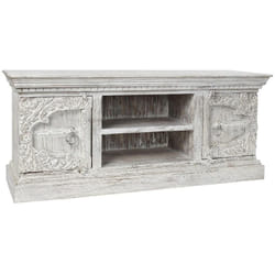 Buffet meuble de rangement en bois de manguier et métal coloris blanc vintage - Longueur 160 x Hauteur 65 x Profondeur 40 cm Pegane