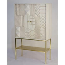 Buffet meuble de rangement en bois de manguier et métal coloris doré - Longueur 91 x Hauteur 152 x Profondeur 44 cm Pegane
