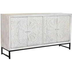 Buffet meuble de rangement en bois de manguier coloris blanc et métal noir - Longueur 150 x Hauteur 80 x Profondeur 38 cm Pegane