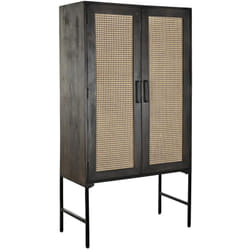 Buffet haut Meuble de rangement en bois de manguier marron et rotin naturel - Longueur 85 x Hauteur 160 x Profondeur 40 cm Pegane
