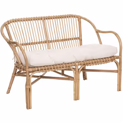 Banc 2 places en rotin avec coussin en polyester coloris blanc Dimensions : Longueur 110 x Hauteur 77 x Profondeur 68 cm Haut ...