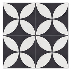 4 Carreaux de ciment véritable 0,16m2 / Carreaux de ciment artisanaux pour sol et mur coloris noir/blanc - l.20 x L.20cm Pegane