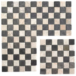 Carrelage de mosaïque (Boite de 1m²) / Plaque mosaïque mur et sol en marbre naturel coloris noir et blanc mat- 30 x 30 cm - PEGANE -