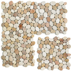 Carrelage de mosaïque (Boite de 1m²) / Plaque mosaïque mur et sol en marbre naturel coloris blanc et beige rosé - 33 x 33 cm - PEGANE -