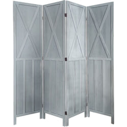 Pegane - Paravent en bois de 4 pans gris brocante - Hauteur 170 x Longueur 160 cm