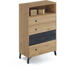 Commode coloris chêne doré / imitation marbre - Hauteur 120 x Longueur 74 x Profondeur 40 cm Pegane