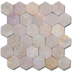Carrelage mosaïque / Plaque de mosaïque mur et sol en marbre naturel coloris rose - 33 x 33 cm Pegane