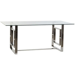 Table à manger / table de salle à manger rectangulaire en acier et verre - Longueur 180 x Hauteur 75 x Profondeur 90 cm Pegane