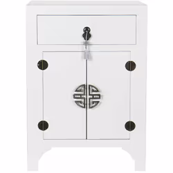 Table de chevet en bois d'épicéa et MDF coloris blanc. Fonctionnelle et moderne. Dimensions : Longueur 45 x profondeur 34 x h ...